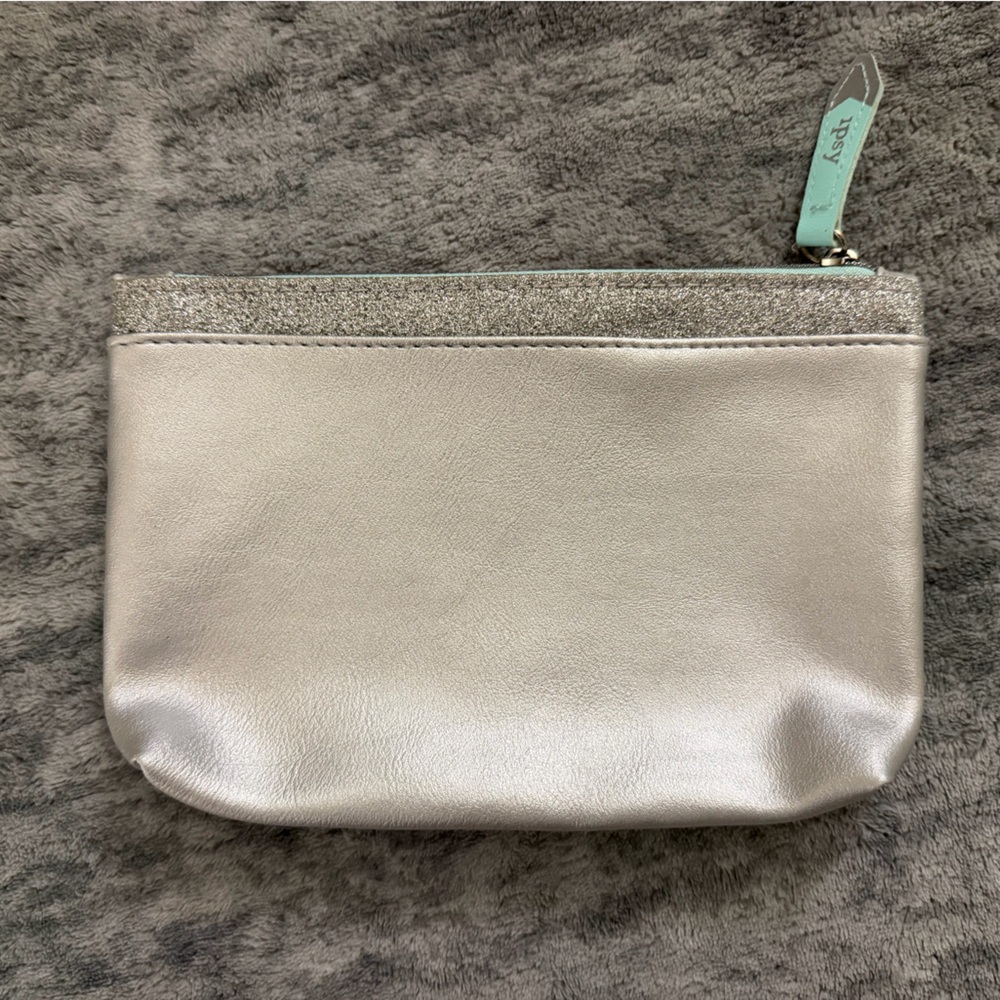 Ipsy Silver Cosmetic Bag with Teal Zipper